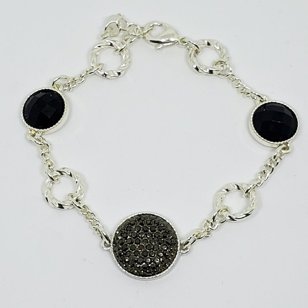 Vintage Avon NR Hematite Black Stones Silver Twist Chain Bracelet - Picture 3 of 12